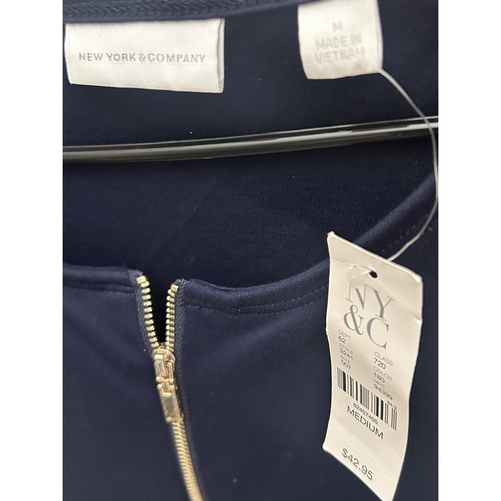 New York & Company Women's Navy Blue Dress Size Medium Zip Front 2 Pockets - Picture 3 of 4